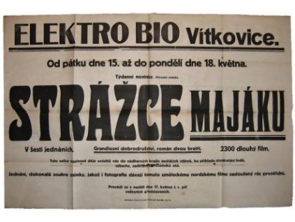 Filmový plakát. Ostrava-Vítkovice. Elektro Bio, ca. 1914.