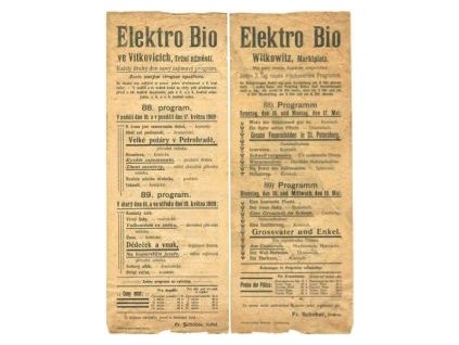 Filmový program. Ostrava-Vítkovice. Elektro BIO ve Vítkovicích, Tržní náměstí. 1909.