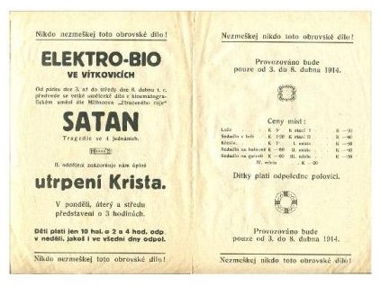 FIlmový program. Ostrava-Vítkovice. Elektro-BIO ve Vítkovicích. 1914.