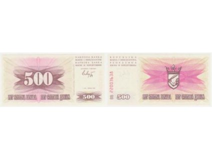 Bosna a Hercegovina. 500 dinara, 1. 7.1992. Barac H 207.