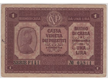 ITÁLIE - Benátky. 1 lira 1918. Série F 141.