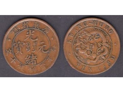 1875 - 1908. Císař Te Tsung. Provincie Kwangtung. 10 cash 1900 - 1906. Y-193