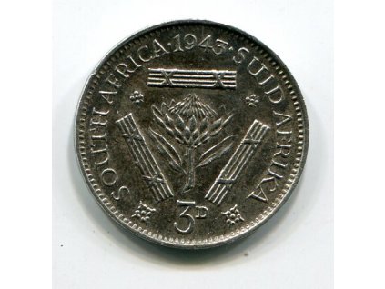 JIHOAFRICKÁ REPUBLIKA. 3 pence 1943. Ag.