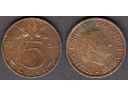 NIZOZEMÍ. 5 cents 1950. KM-181
