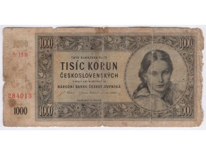 ČESKOSLOVENSKO. 1000 korun 1945. Série B 15. Nov. 83b.