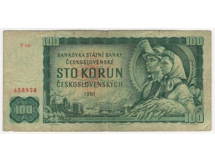 ČESKOSLOVENSKO. 100 korun 1961. Série T 08. Hej. 101c2.