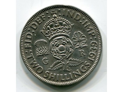 VELKÁ BRITÁNIE. 2 shillings 1939. Ag.