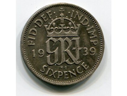 VELKÁ BRITÁNIE. 6 pence 1939. Ag.