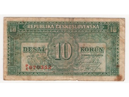ČESKOSLOVENSKO. 10 korun (1945). Série PX. Nov.70.