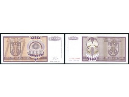 Srbská republika Bosny a Hercegoviny. 100.000 dinara 1993. Barac B 31.