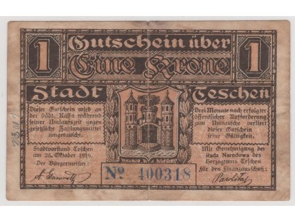 POLSKO. Cieszyn / Teschen. 1 krone 1919.