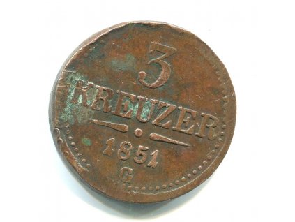 František Josef I. 3 Kreuzer 1851/G.