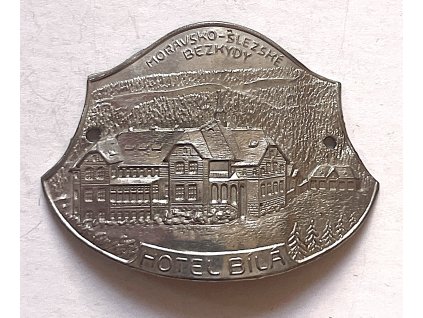 BÍLÁ. Hotel. Moravsko-slezské Bezkydy. Štítek na hůl.