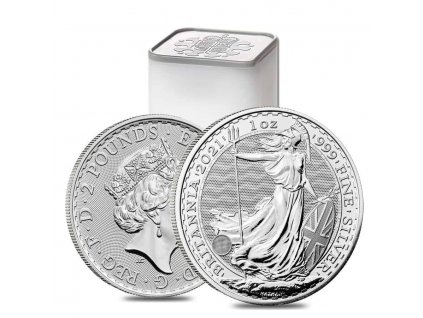 2021 great britain 1 oz silver britannia coin .999 fine bu. roll of 25 min 4