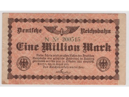 BERLIN. Deutsche Reichsbahn. 1 Milion Mark. 12. 8.1923.
