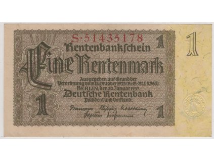 NĚMECKO. 1 Rentenmark. Ro. 166b. 30. 1.1937. Série S.