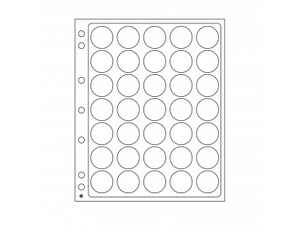 Plastové listy ENCAP, průhledné, s poli na 35 mincí v kapslích s vnitřním Ø 25 až 27 mm - 2 kusy v balení