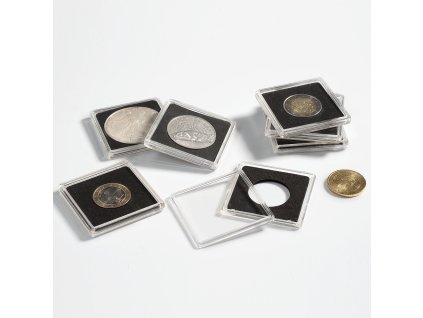 Kapsle QUADRUM, na mince do Ø 30 mm, průhledné, s černou pěnou - 10 kusů v balení