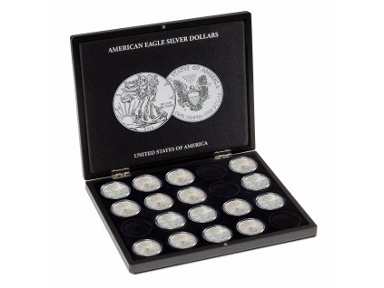 Kazeta, na 20 stříbrných mincí v kapslích - Americký orel, černá