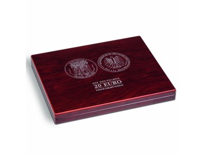 Kazeta VOLTERRA UNO, na 30 německých pamětních 20€ mincí v kapslích, mahagonové dřevo - uvnitř modrá
