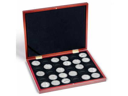 Kazeta VOLTERRA UNO, na 30 německých pamětních 20€ mincí v kapslích, mahagonové dřevo - uvnitř černá