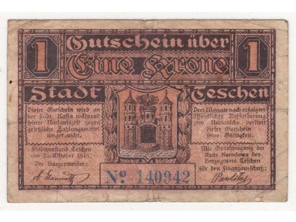 POLSKO. Cieszyn / Teschen. 1 krone 1919.