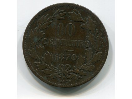 LUCEMBURSKO. 10 centimes 1870, tečka.
