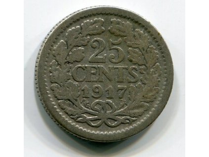 NIZOZEMÍ. 25 cents 1917. Ag.