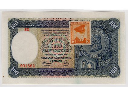 ČESKOSLOVENSKO. 100 korun 1945/1940. Kolek. Série E 11. Nov. 62b.