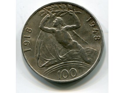 ČESKOSLOVENSKO. 100 Kčs 1948. Vznik ČSR. Ag.