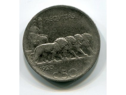 ITÁLIE. 50 centesimi 1920. Vroubkovaný okraj.