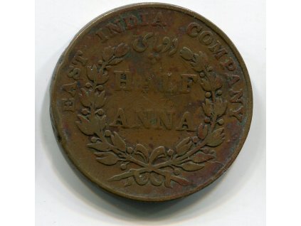 Východoindická společnost. 1/2 anna 1835, průměr 29,7 mm, minc. Bombay, KM-447.1