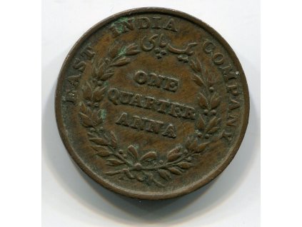 Východoindická společnost - MADRAS. 1/4 anna 1835, průměr 25,5 mm. KM-446.