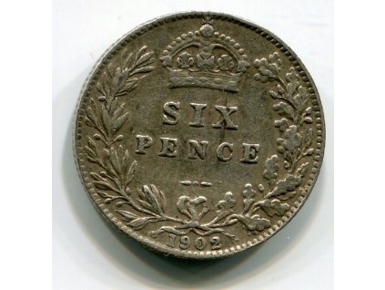 VELKÁ BRITÁNIE. 6 pence 1902. Ag.