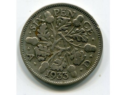 VELKÁ BRITÁNIE. 6 pence 1933. Ag.