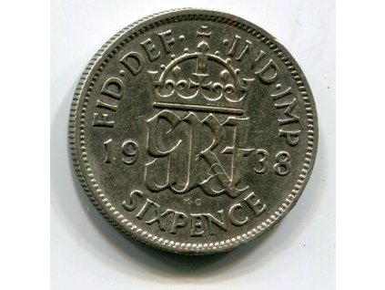 VELKÁ BRITÁNIE. 6 pence 1938. Ag.