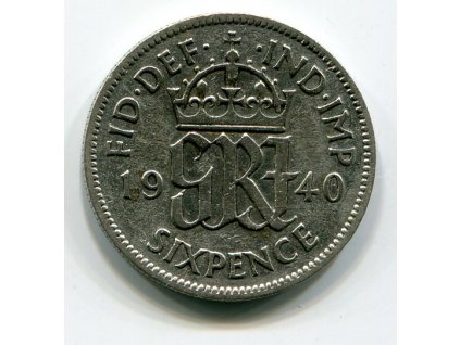 VELKÁ BRITÁNIE. 6 pence 1940. Ag.