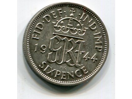 VELKÁ BRITÁNIE. 6 pence 1944. Ag.
