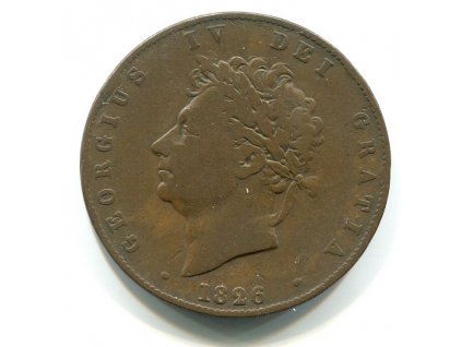 VELKÁ BRITÁNIE. Jiří IV. (1820 - 1830). 1/2 penny 1826.