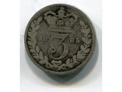 VELKÁ BRITÁNIE. 3 pence 1885. Ag. KM-730