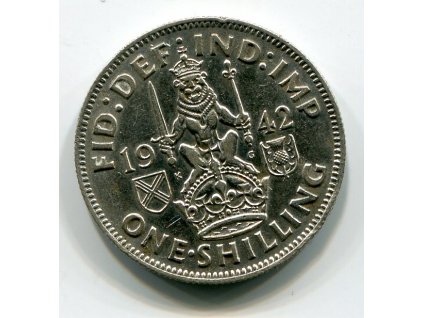 VELKÁ BRITÁNIE. 1 Shilling 1942. Skotský znak. Ag.