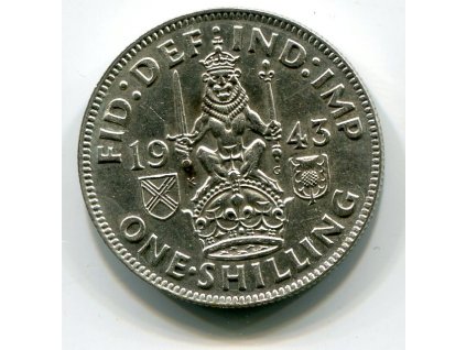VELKÁ BRITÁNIE. 1 Shilling 1943. Skotský znak. Ag.