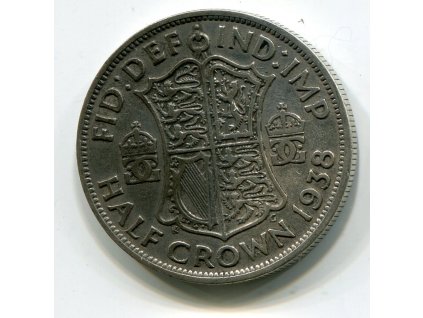 VELKÁ BRITÁNIE. 1/2 crown 1938. Ag.