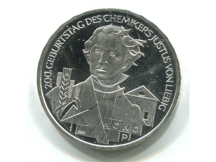 NĚMECKO. 10 euro 2003/J. Chemiker Justus von Liebig. Ag. PROOF.