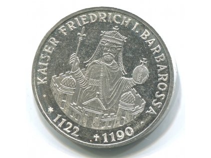 NĚMECKO. 10 Mark 1990/F. Kaiser Friedrich I. Barbarossa. Ag.