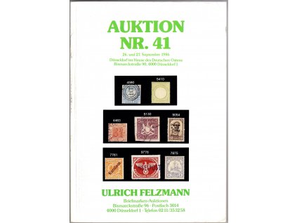 Aukční katalog firmy Ulrich ZELMANN, č. 41 / 26.-27. 9.1986. Briefmarken.