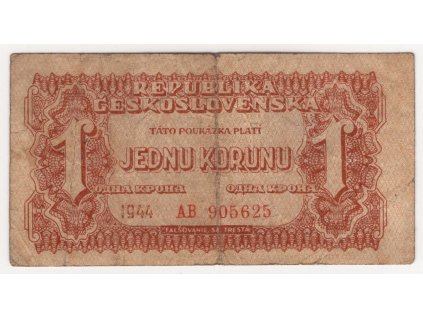 ČESKOSLOVENSKO. 1 koruna 1944. Série AB. Nov. 56.