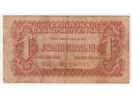 ČESKOSLOVENSKO. 1 koruna 1944. Série BK. Nov. 56.