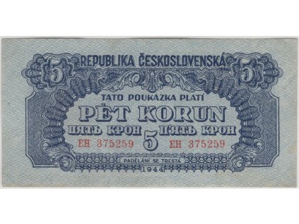 ČESKOSLOVENSKO. 5 korun 1944. Série EH. Nov. 57a.