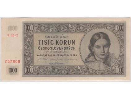ČESKOSLOVENSKO. 1000 korun 1945. Série C 26. Nov. 83c.